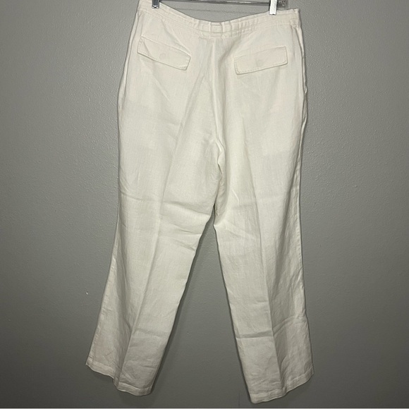 Tasso Elba Spa 100% Linen Pants Women Medium Flap Pockets White Drawstring - Picture 6 of 8